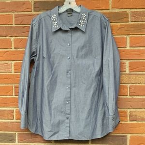 Ann Taylor blouse with jeweled neckline